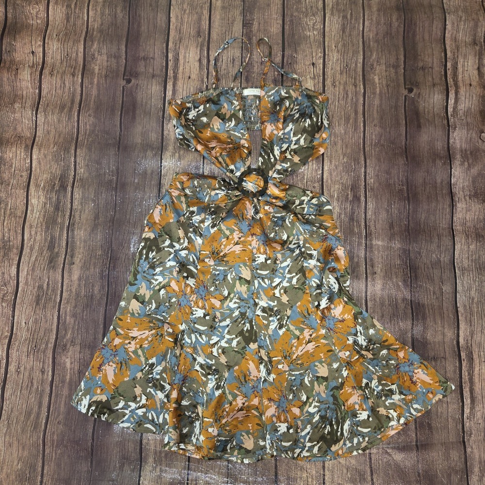 12th Tribe Olive Green & Mustard Floral Mini Dress